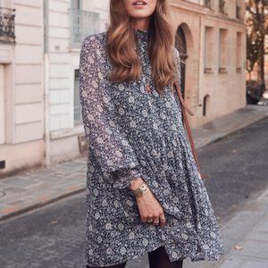 Sezane Olivia Blue Floral Smock Dress (34/XS)